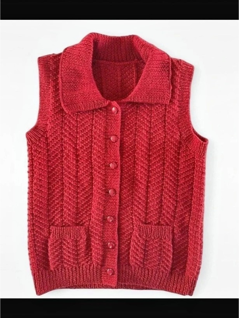 Red Knit Button-Front Sweater Vest
